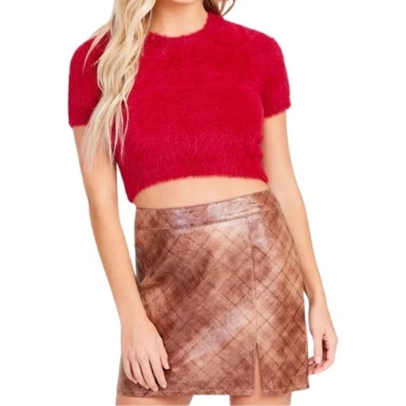 Altar'd State Dresses & Skirts - Altar’d State Winnie Plaid Faux Leather‎ Minnie Skirt Brown Large